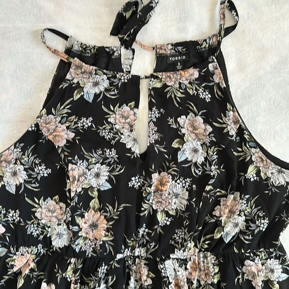 Torrid Floral Black Dress Sheer with Lining Plus Size 3 Keyhole Front and Back - Picture 3 of 11